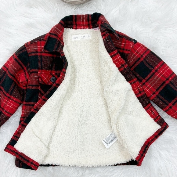 Zara Kids Toddler Plaid Red Button Down Pockets Faux Flannel Jacket Sz 2-3 Yrs - Picture 6 of 14